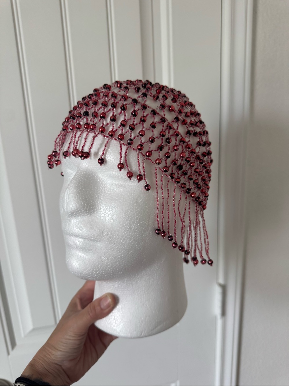 Beaded Fringe Cap - Rose Pink Women’s Hair Accessory